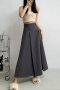 stylish 3 colors non-stretch side zip-up high waist pleated maxi skirt_Black_Dark Gray