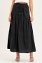 casual retro slight stretch 4 colors high waist all-match maxi skirt_Black