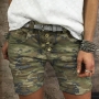 sexy high stretch plus size camouflage print single breasted slim denim shorts_Blue_Multicolor_Camo
