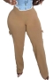 casual plus size slight stretch high waist pocket simple pants_Black_Dark Gray_Beige