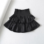 casual slight stretch 2 colors ruffle mini skirt(with lined, size run small)_Black