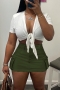 sexy non-stretch solid color 4-colors tooling pocket zip-up slim mini skirt_Black_White_Dark Green