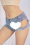 sexy stretch low waist cut out raw edge denim hot shorts_Black_White_Blue