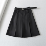 stylish 4 colors non-stretch size zip-up pleated mini skirt(with belt & lined)_Black