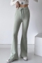 stylish 5 colors stretch drawstring pocket high waist flared pants_Black_Gray_Dark Gray_Light Green