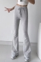 stylish 5 colors stretch drawstring pocket high waist flared pants_Black_Gray