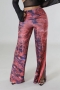 casual slight stretch positioning printing slit pants_Red