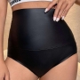 sexy plus size slight stretch pu high waist high waist triangle hot shorts_Black