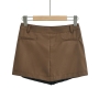 casual non-stretch solid color zip-up slim mini skirt size run small_Black_Gray_Brown