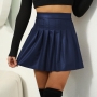 stylish plus size 6 colors non-stretch pu high waist pleated mini skirt_Black_Rose Red_Dark Green_Dark Blue