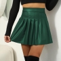 stylish plus size 6 colors non-stretch pu high waist pleated mini skirt_Black_Rose Red_Dark Green