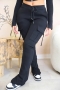 casual plus size slight stretch solid color pocket slit mid-waist cargo pants_Black