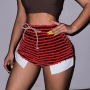sexy plus-size slight stretch texture streaks slit lace-up shorts_Black_Red