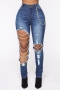 casual xs-3xl slight stretch chain decor ripped slim washed denim trousers_Sky Blue_Dark Blue