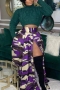 stylish l-4xl plus size stretch camo printing zip-up high waist maxi skirt_Gray_Red_Green_Blue_Purple