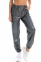 casual slight stretch glossy high-waist with pocket pants_Black