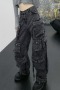 high street casual non-stretch multi-pocket cargo denim trousers(size run small)_Dark Gray