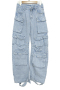 high street casual non-stretch multi-pocket cargo denim trousers(size run small)_Dark Gray_Sky Blue