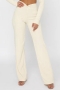 stylish solid color stretch ribbed knit kink high waist pants_Black_Beige