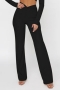 stylish solid color stretch ribbed knit kink high waist pants_Black