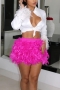 sexy plus size 5 colors slight stretch feather decor high waist slim mini skirt_Black_White_Magenta
