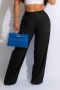 casual plus size 8 colors non-stretch pocket button straight trousers_Black