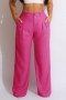 casual plus size 8 colors non-stretch pocket button straight trousers_Black_Red_Magenta