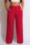 casual plus size 8 colors non-stretch pocket button straight trousers_Black_Red