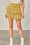bohemian solid color slight stretch ruffle high waist lined mini skirt_Pink_Yellow