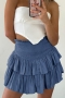 bohemian solid color slight stretch ruffle high waist lined mini skirt_Pink_Yellow_Orange_Green_Dark Green_Haze Blue
