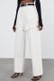 casual non-stretch solid color high-waist detachable pants(no belt)_White