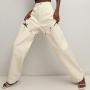 casual non-stretch solid color high-waist detachable pants(no belt)_White_Beige