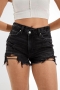 sexy plus size non-stretch denim raw edge hole shorts_Black