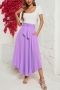 casual non-stretch solid color high-waist lace-up maxi skirt_Red_Yellow_Light Purple