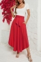 casual non-stretch solid color high-waist lace-up maxi skirt_Red