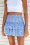 bohemian slight stretch floral batch printing shirring ruffles mini skirt_Pink_Blue