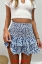 bohemian slight stretch floral batch printing shirring ruffles mini skirt#2_Black_Blue
