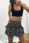 bohemian slight stretch floral batch printing shirring ruffles mini skirt#2_Black