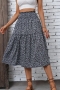 stylish slight stretch floral batch printing high waist midi skirt_Black