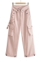 casual non-stretch solid color pocket straight cargo pants size run small_Black_Light Pink
