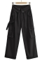 casual non-stretch solid color pocket straight cargo pants size run small_Black