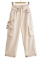 casual non-stretch solid color pocket straight cargo pants size run small_Black_Light Pink_Magenta_Light Green_Dark Blue_Beige