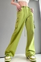 casual non-stretch 6 colors high-waist drawstring cargo pants_Black_Dark Gray_Pink_Magenta_Light Green