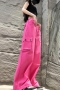 casual non-stretch 6 colors high-waist drawstring cargo pants_Black_Dark Gray_Pink_Magenta