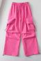 casual non-stretch pocket cargo straight-leg quick-dry pants size run small_Black_White_Light Pink_Magenta