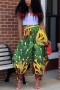 stylish plus size non-stretch fixed printing pocket with belt pants(059515)_Red_Green