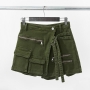 stylish solid color non-stretch zip-up pocket denim hot skort(size run small)_Black_Dark Green