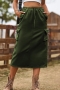 casual plus-size non-stretch denim drawstring slit cargo midi skirt_Black_Gray_Dark Green