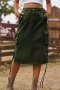 casual plus-size non-stretch denim drawstring lace-up slit cargo midi skirt_Black_Gray_Dark Green