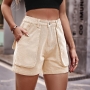 casual plus-size non-stretch denim pocket cargo shorts_Dark Green_Beige